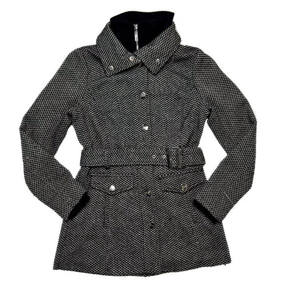 Guess Peacoat Jacket Gray Tweed Women's Small Winter Y2K McBling - Picture 1 of 14
